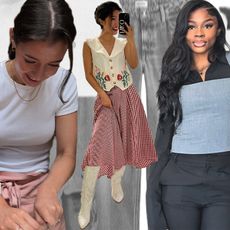 Photo collage of Gen Z corporate work outfits.