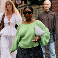 A collage of women at copenhagen fashion week wearing top trends.